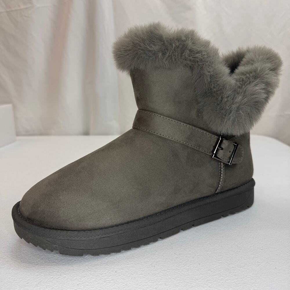 Roknemo Gray Fur‑Lined Winter Boots – Women’s Size 11 – Cozy Warm Slip‑On